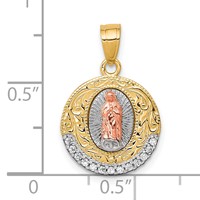 10K Two-Tone and White Rhodium CZ Round Our Lady of Guadalupe Pendant view 3