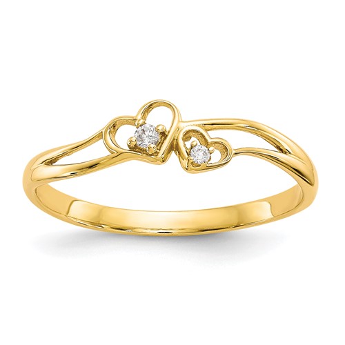 10K Yellow Gold Double Heart CZ Ring