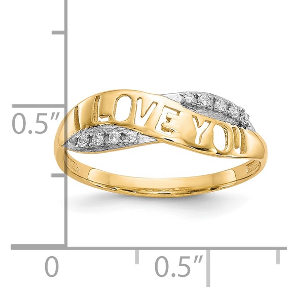 10K w/Rhodium CZ I LOVE YOU Ring