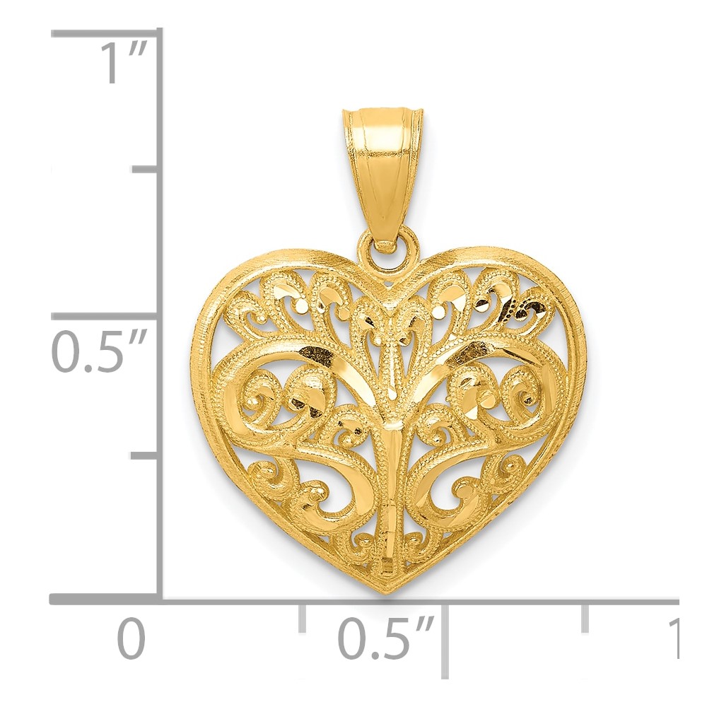 10K Diamond-cut Filigree Heart Charm (10C1349)