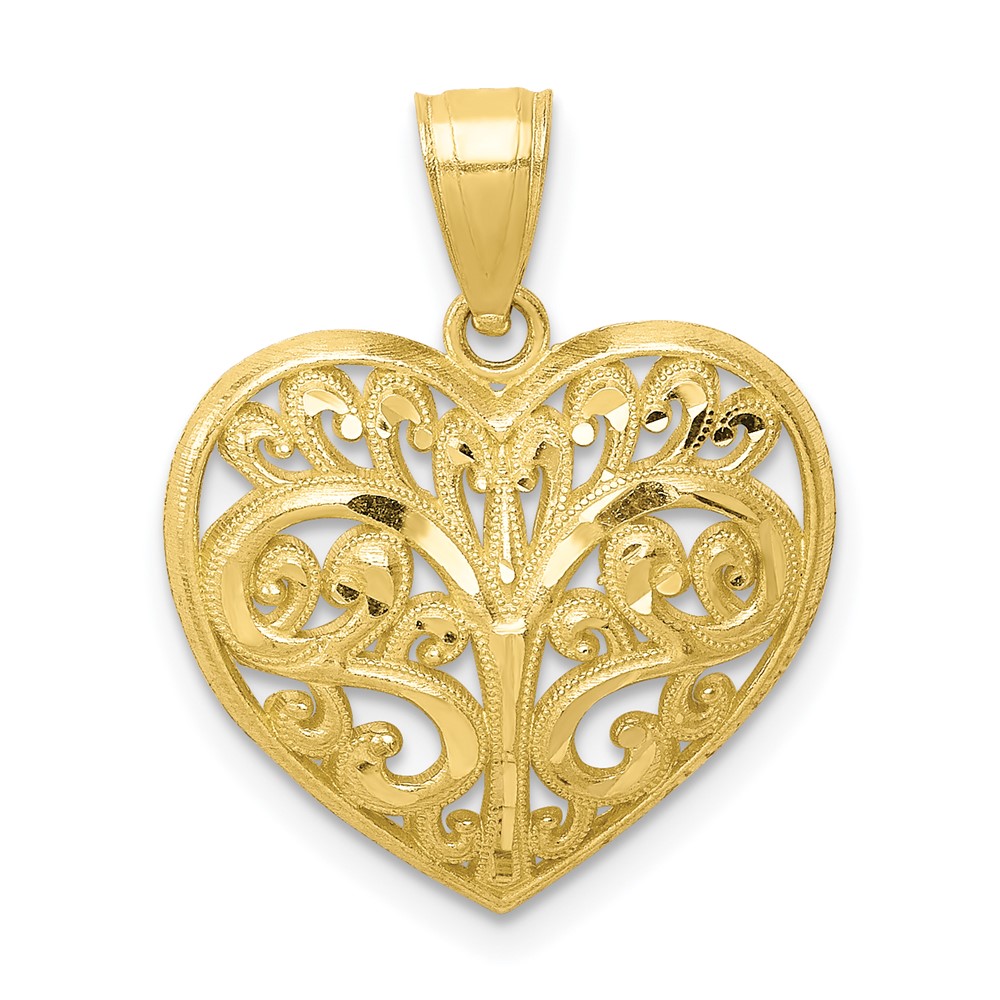 10K Diamond-cut Filigree Heart Charm (10C1349)
