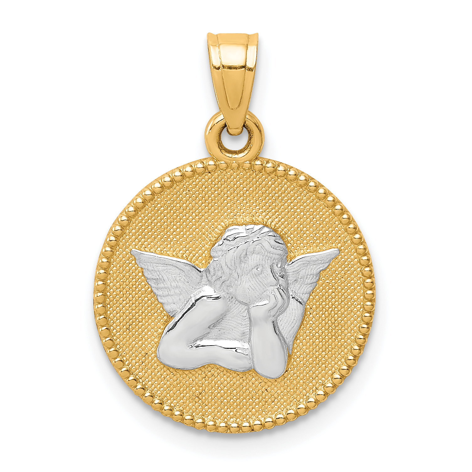 10K W/Rhodium Polished and Textured Angel Pendant (10C1366)