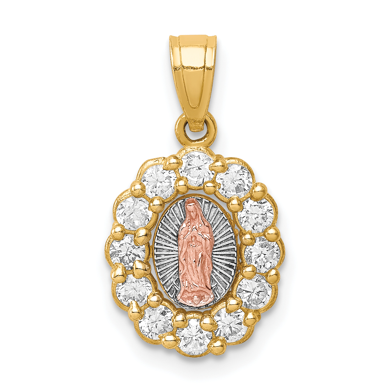 10K Two-Tone w/White Rhodium CZ Guadalupe Pendant (10C1368)