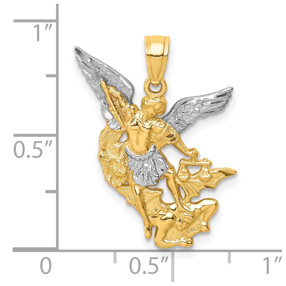 10K D/C w/Rhodium Saint Michael Pendant (10C1372)