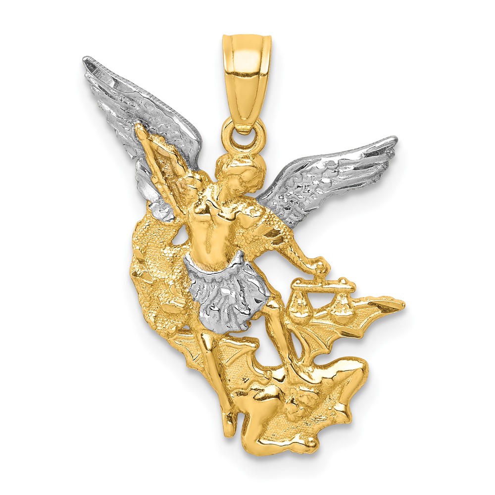 10K D/C w/Rhodium Saint Michael Pendant (10C1372)