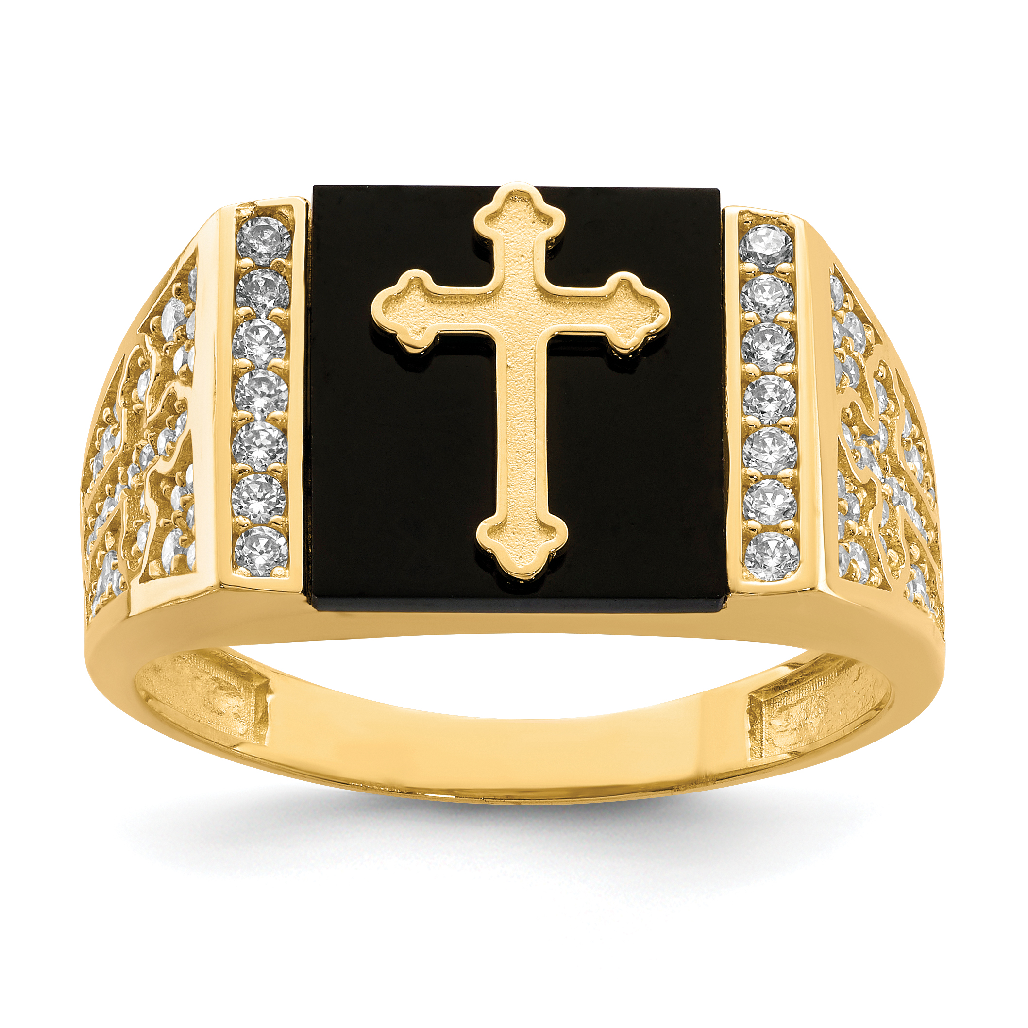 10K CZ and Onyx Cross Men'S Ring (10C1401)