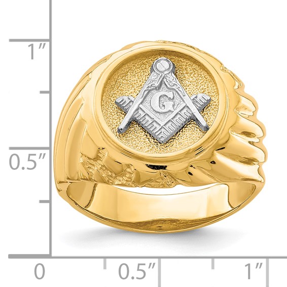 10k Two-tone Men's Polished and Textured Masonic Ring