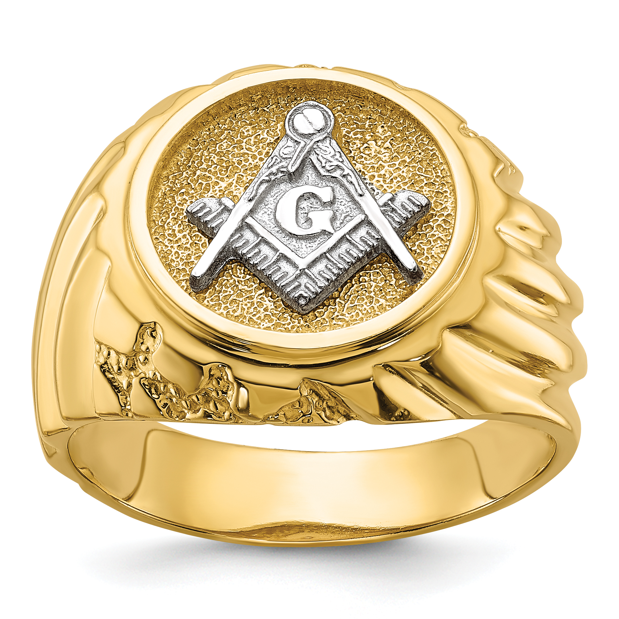 10k Two-tone Men's Polished and Textured Masonic Ring (10C1423)