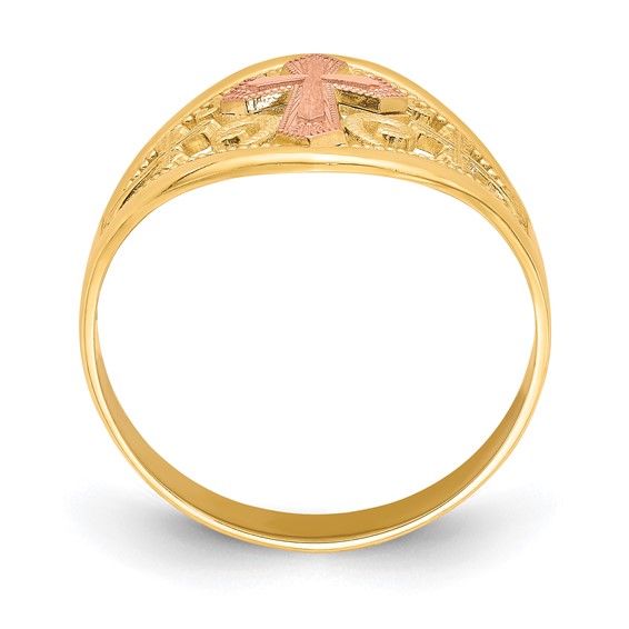 10K Two-Tone Cross Ring