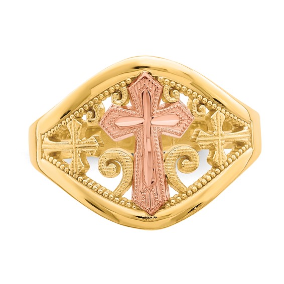 10K Two-Tone Cross Ring