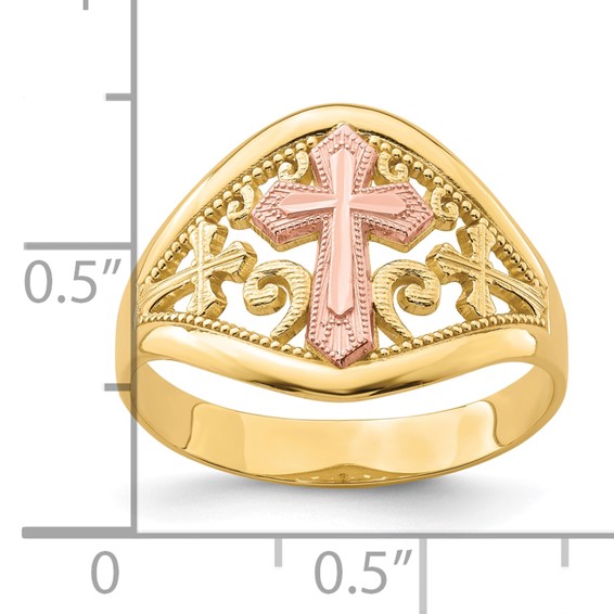 10K Two-Tone Cross Ring