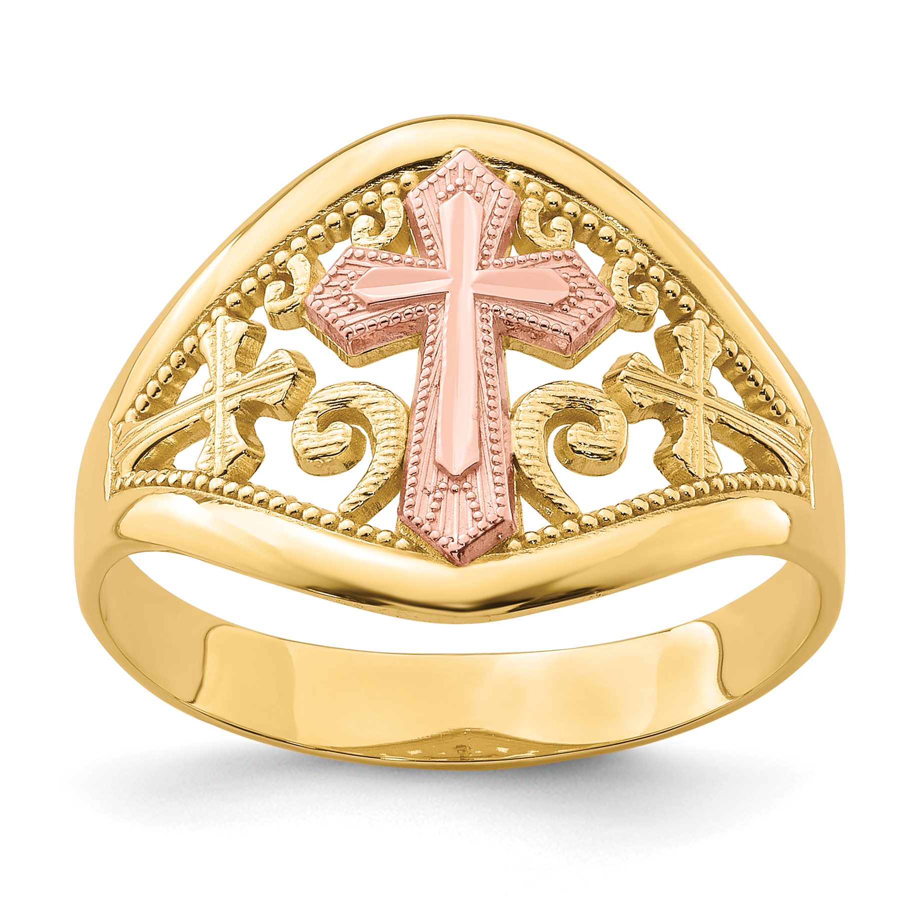 10K Two-Tone Cross Ring (10C1426)