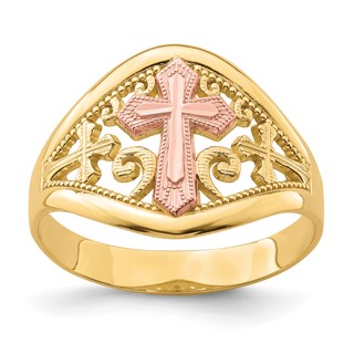 10K Two-Tone Cross Ring