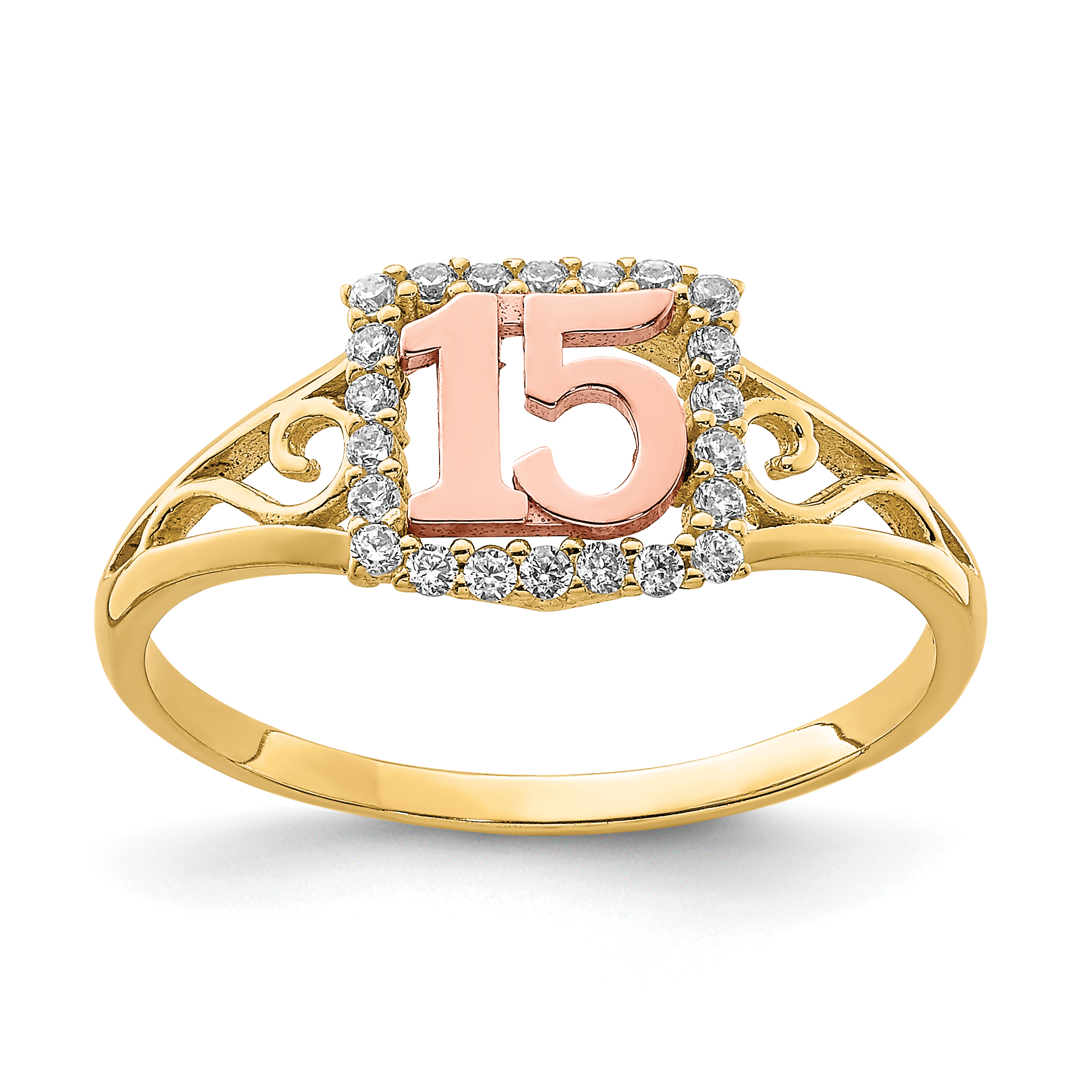 10K Two-Tone CZ 15 Ring (10C1429)
