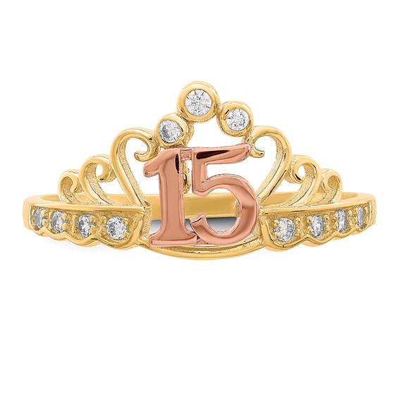 10K Two-Tone CZ 15 Crown Ring