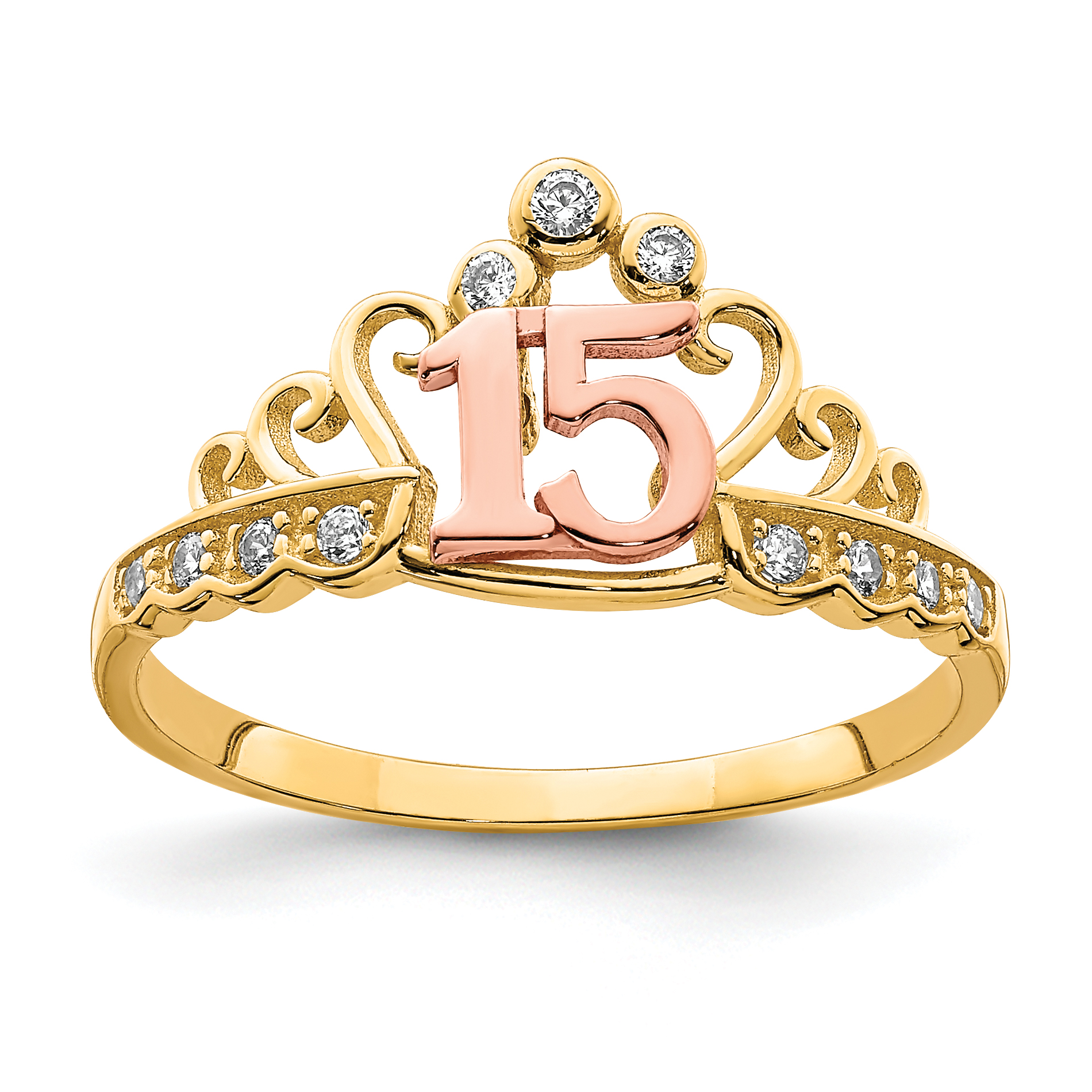 10K Two-Tone CZ 15 Crown Ring (10C1430)