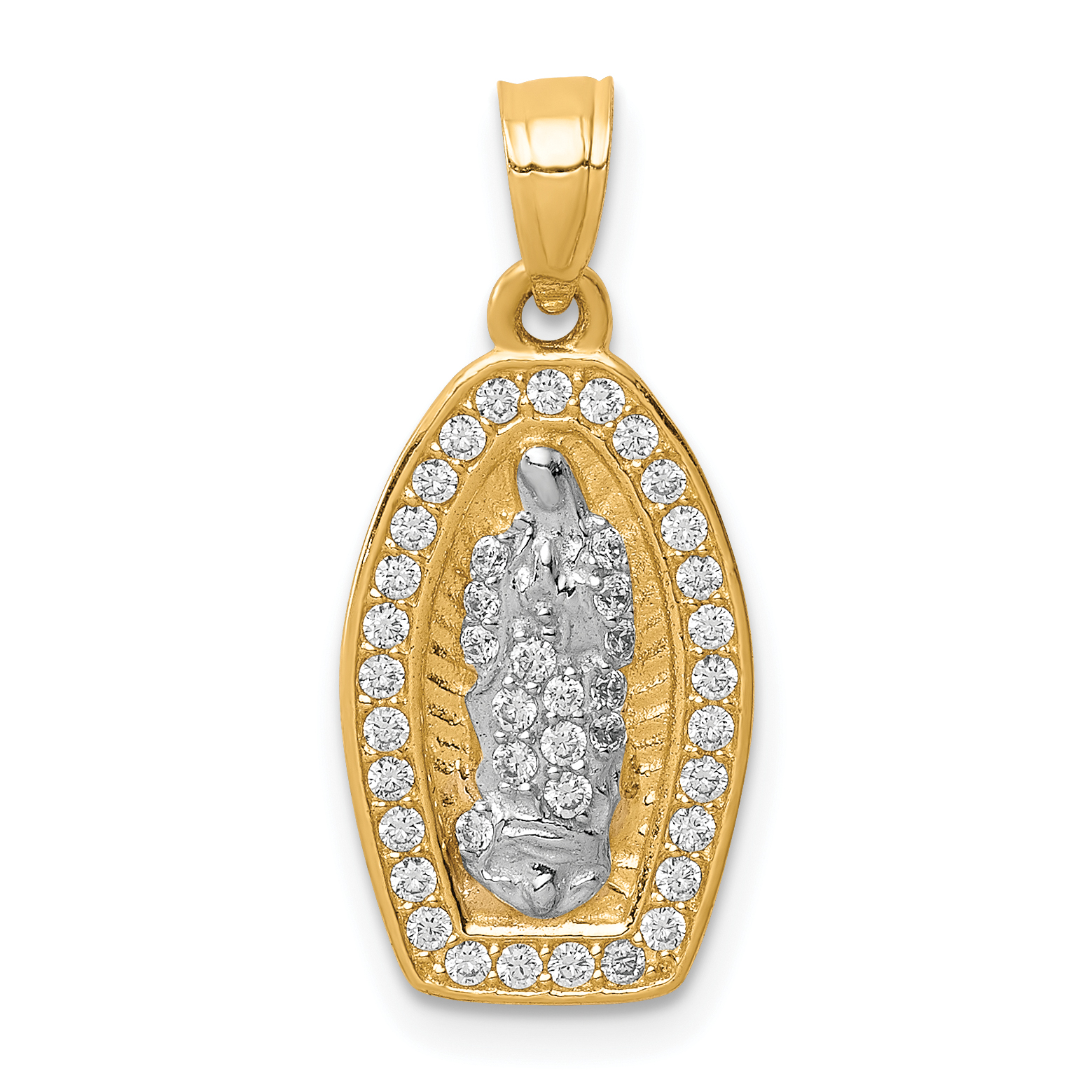 10K w/Rhodium CZ Pave Lady of Guadalupe Pendant (10C1468)