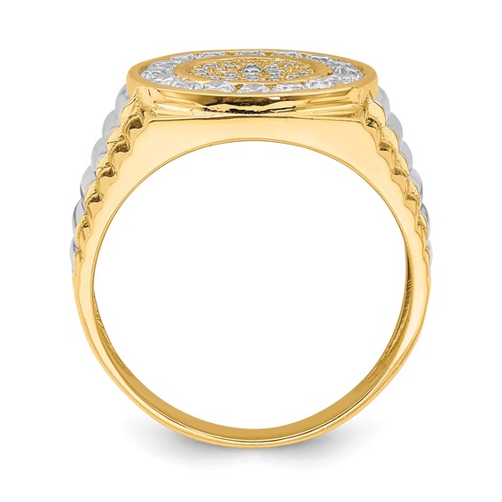 10K w/Rhodium CZ Mens Ring
