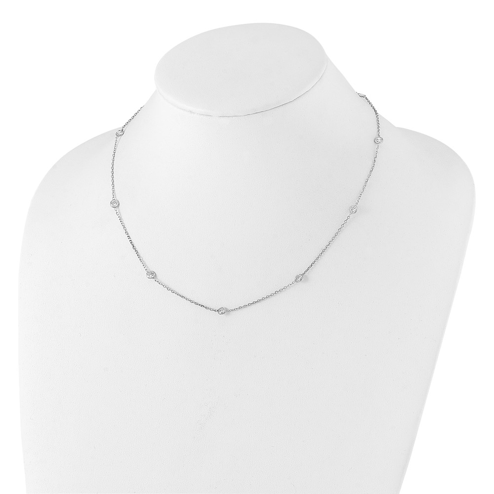 10K White Gold Polished CZ 9 Station Necklace (10C1473-18)