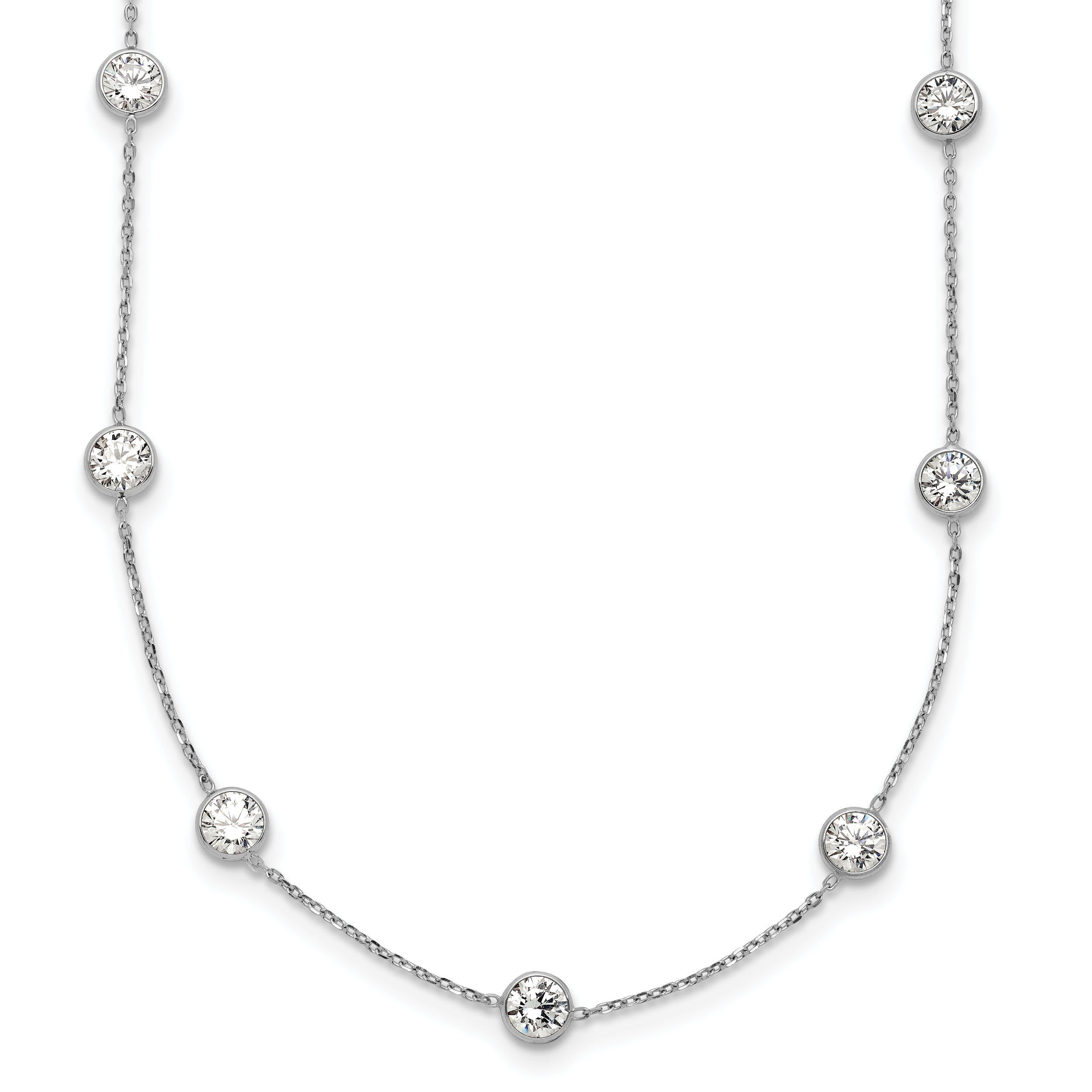 10K White Gold Polished CZ 9 Station Necklace (10C1473-18)