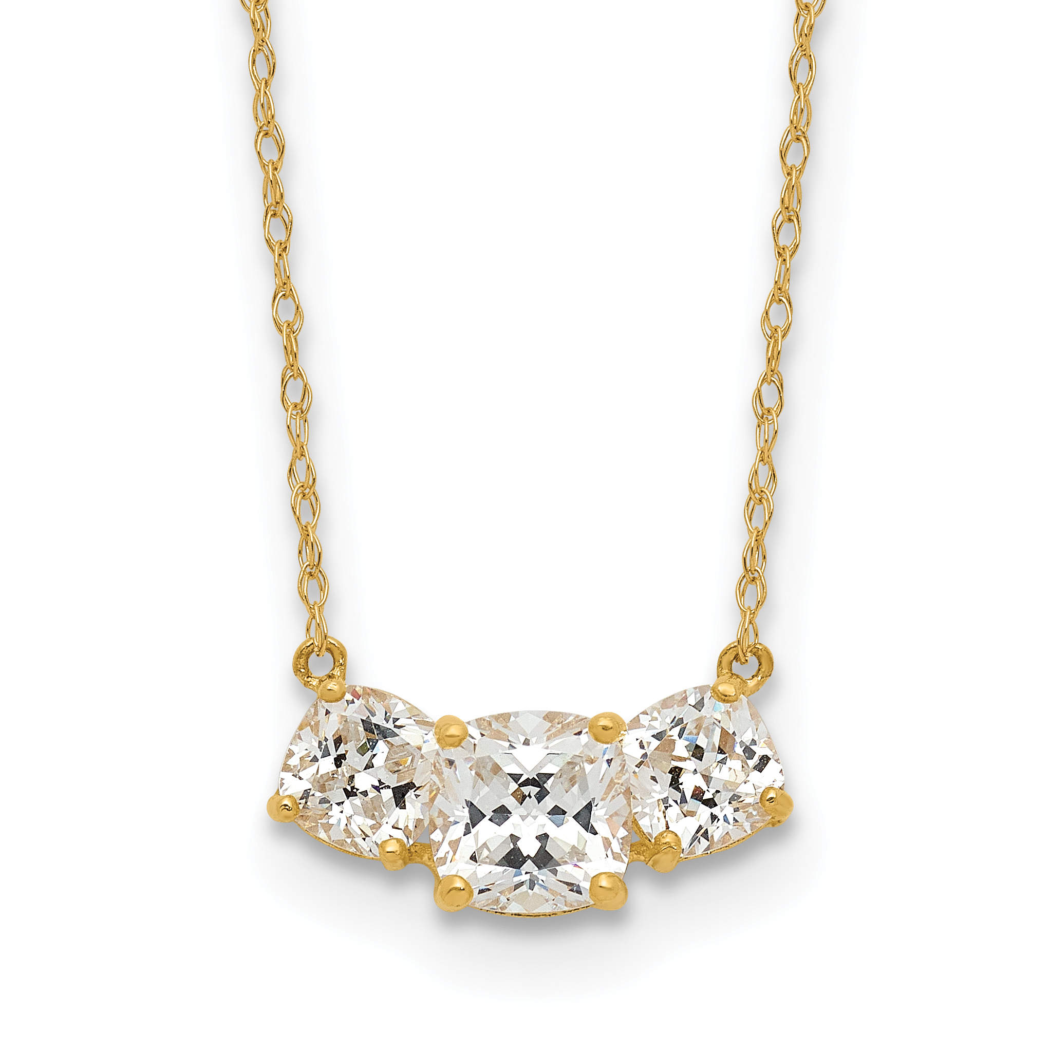 10K Polished 3-Stone CZ Necklace (10C1474-18.5)