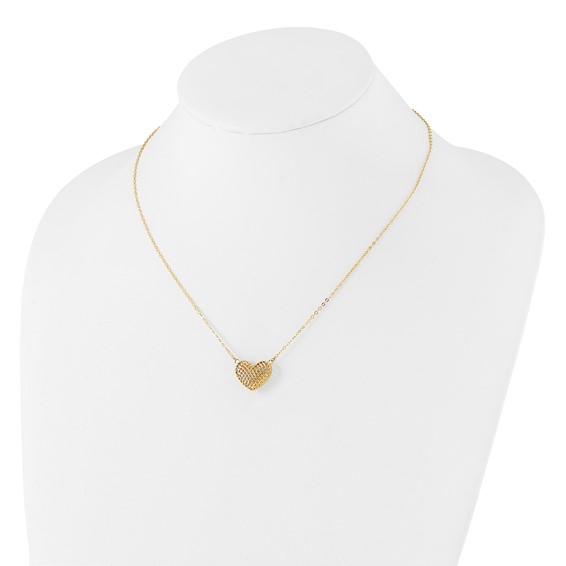 10k Polished Hollow 3D Heart 18in Necklace