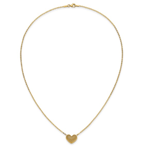 10k Polished Hollow 3D Heart 18in Necklace