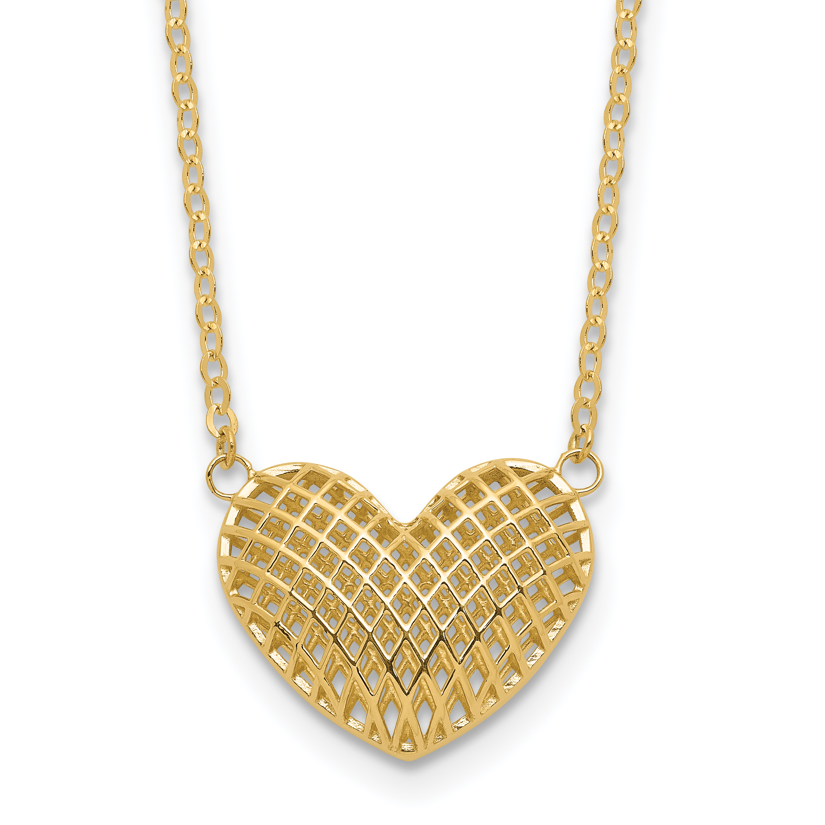 10k Polished Hollow 3D Heart 18in Necklace (10C1476-18)