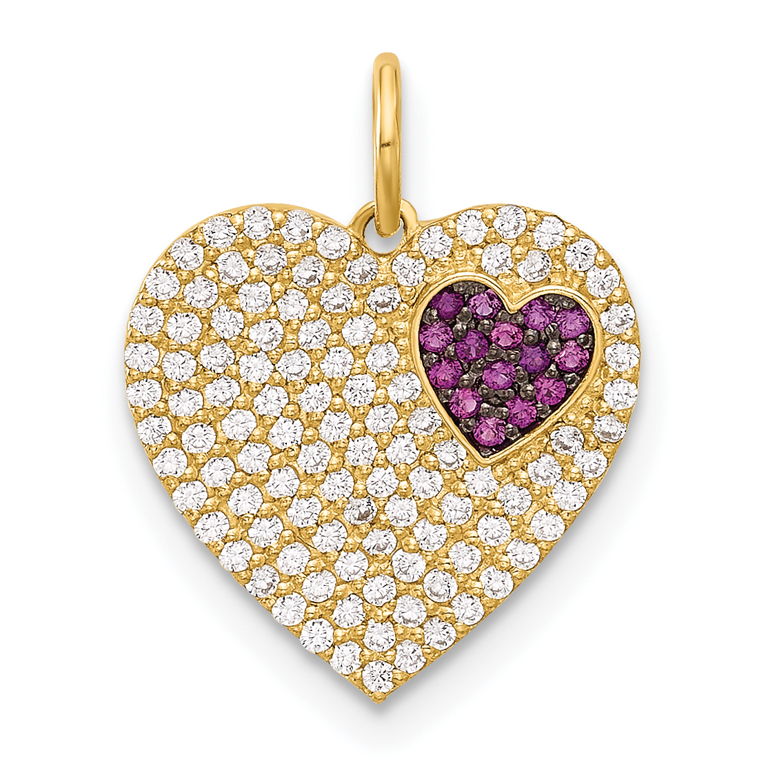 10K Polished Clear & Red CZ Heart Charm (10C1481)