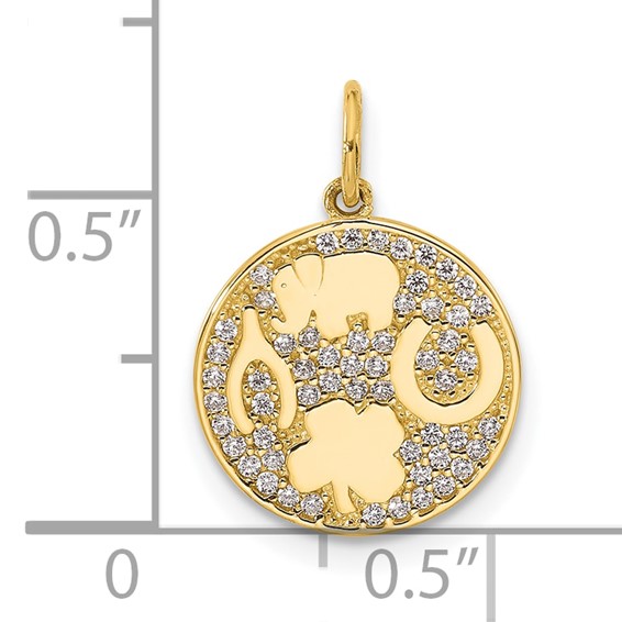 10K Polished CZ Good Luck Medallion Charm