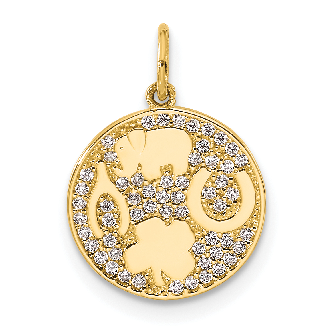 10K Polished CZ Good Luck Medallion Charm (10C1486)