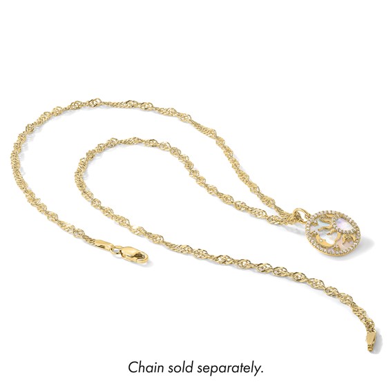 10K Polished CZ and Mother of Pearl Sun Moon and Stars Disc Charm