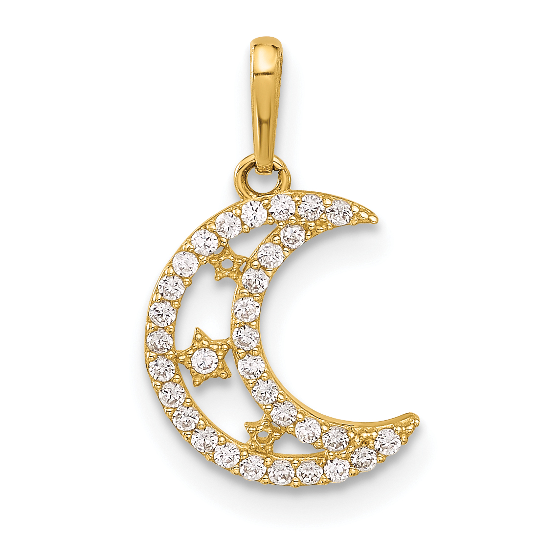 10K Polished Clear CZ Moon and Stars Charm (10C1491)