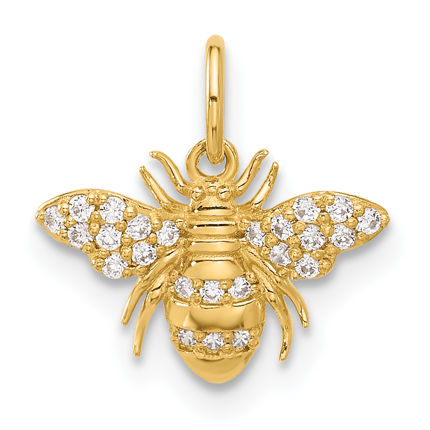 10K Polished Clear CZ Bee Charm (10C1492)
