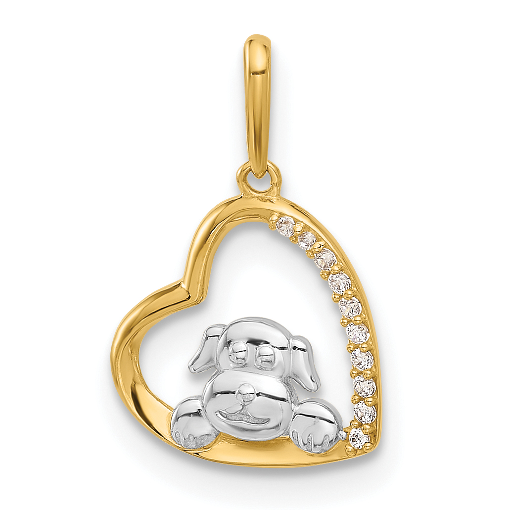 10K and White Rhodium CZ Dog In Heart Charm (10C1493)