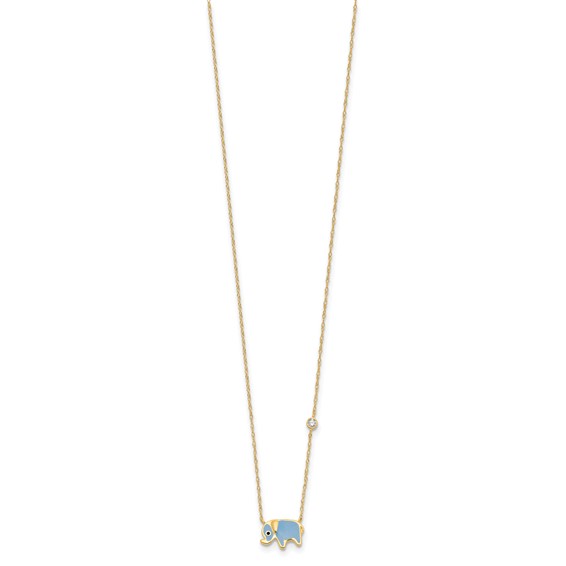 10K Polished CZ Enameled Elephant Necklace