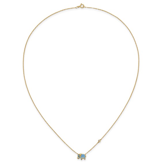 10K Polished CZ Enameled Elephant Necklace