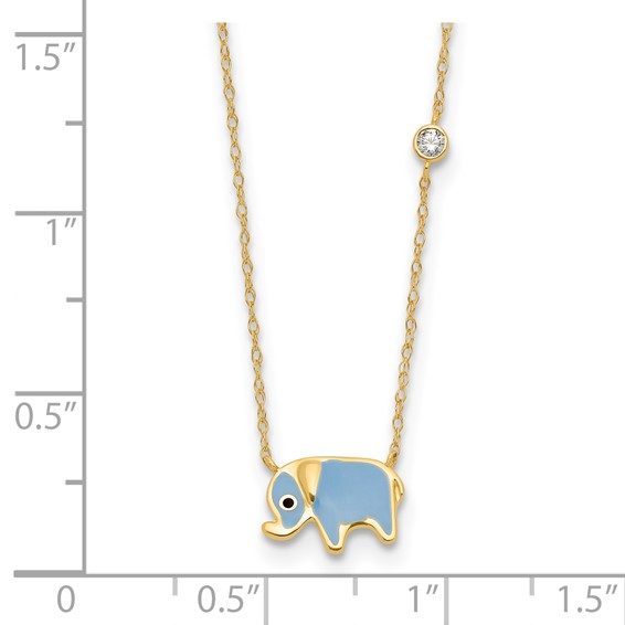 10K Polished CZ Enameled Elephant Necklace