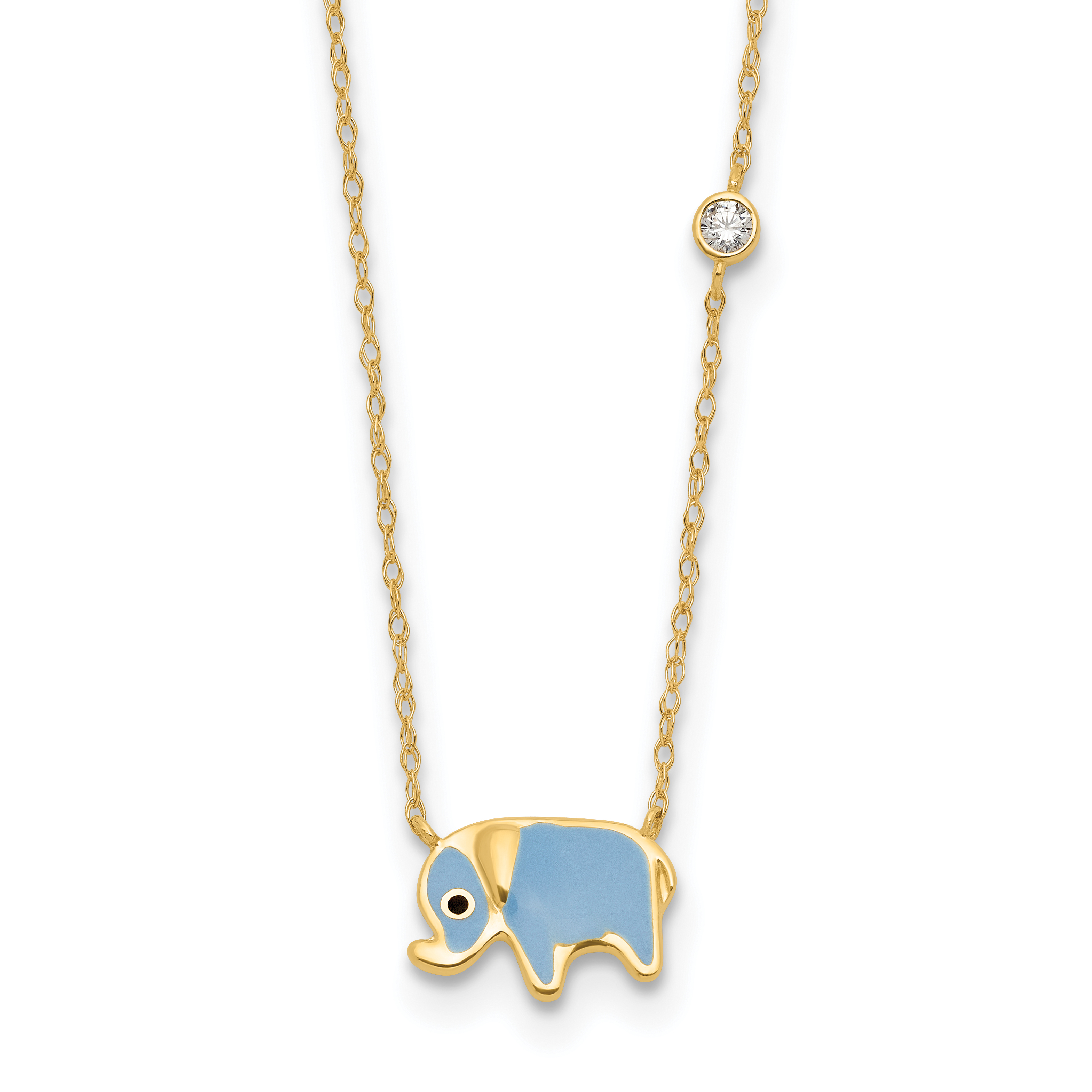 10K Polished CZ Enameled Elephant Necklace (10C1494-18)