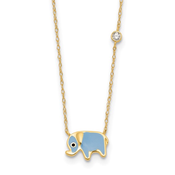 10K Polished CZ Enameled Elephant Necklace