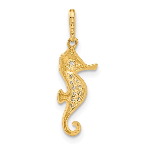 10K Polished CZ Seahorse Charm