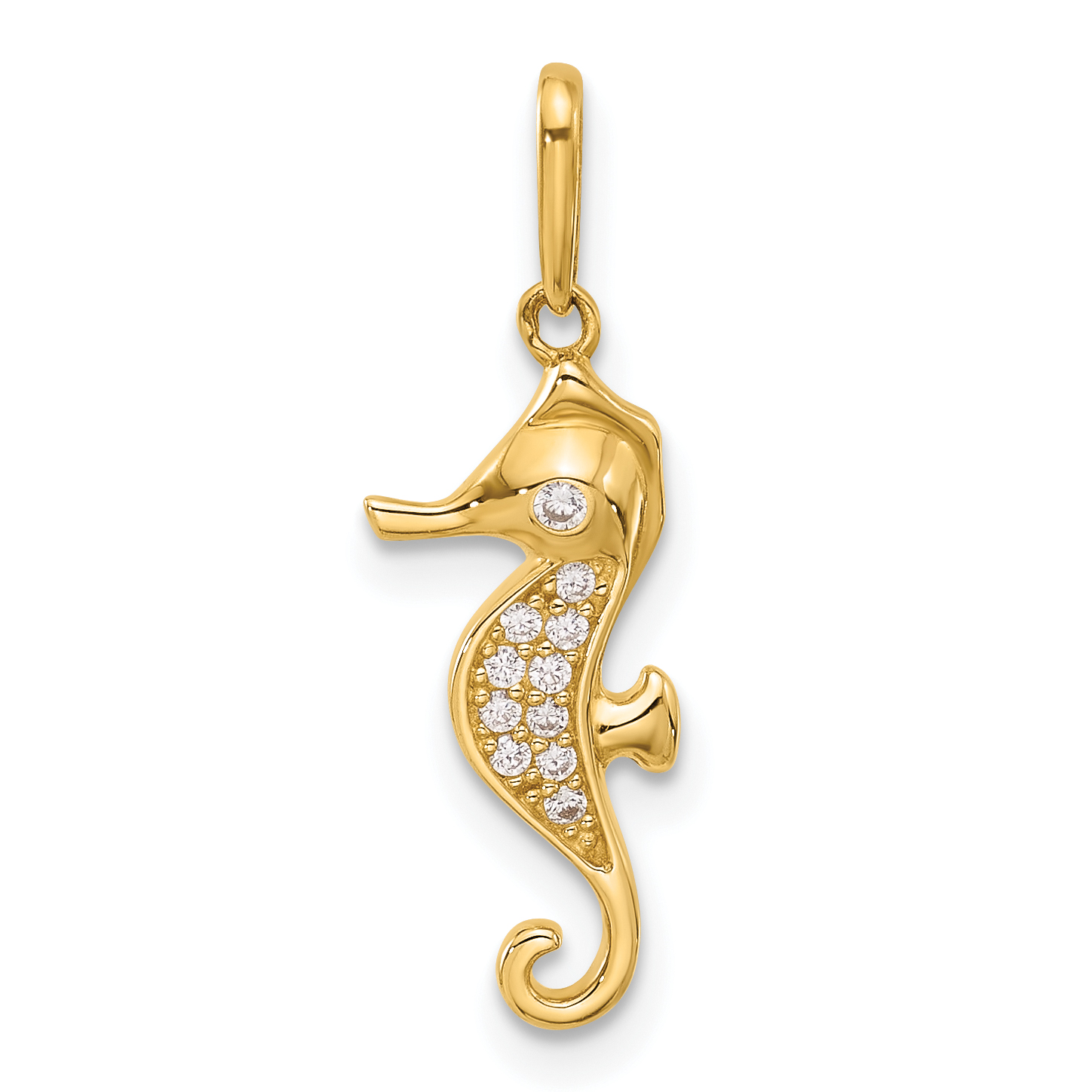10K Polished CZ Seahorse Charm (10C1495)
