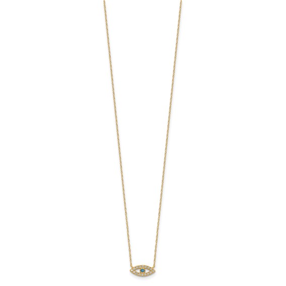 10K Polished CZ Evil Eye Necklace
