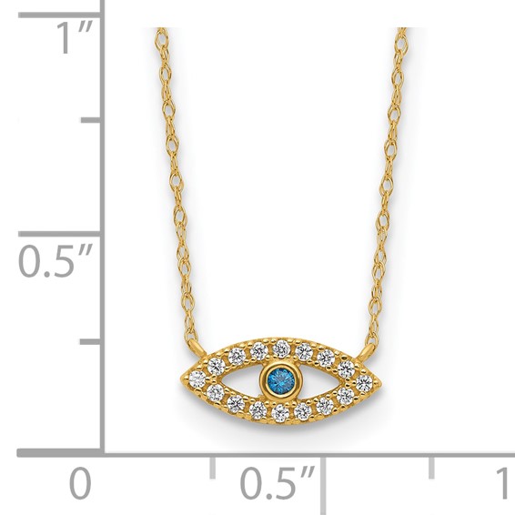 10K Polished CZ Evil Eye Necklace