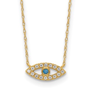 10K Polished CZ Evil Eye Necklace
