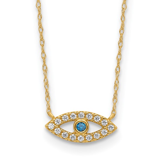 10K Polished CZ Evil Eye Necklace