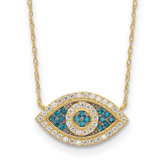 10K Polished CZ Evil Eye w/2 in ext Necklace