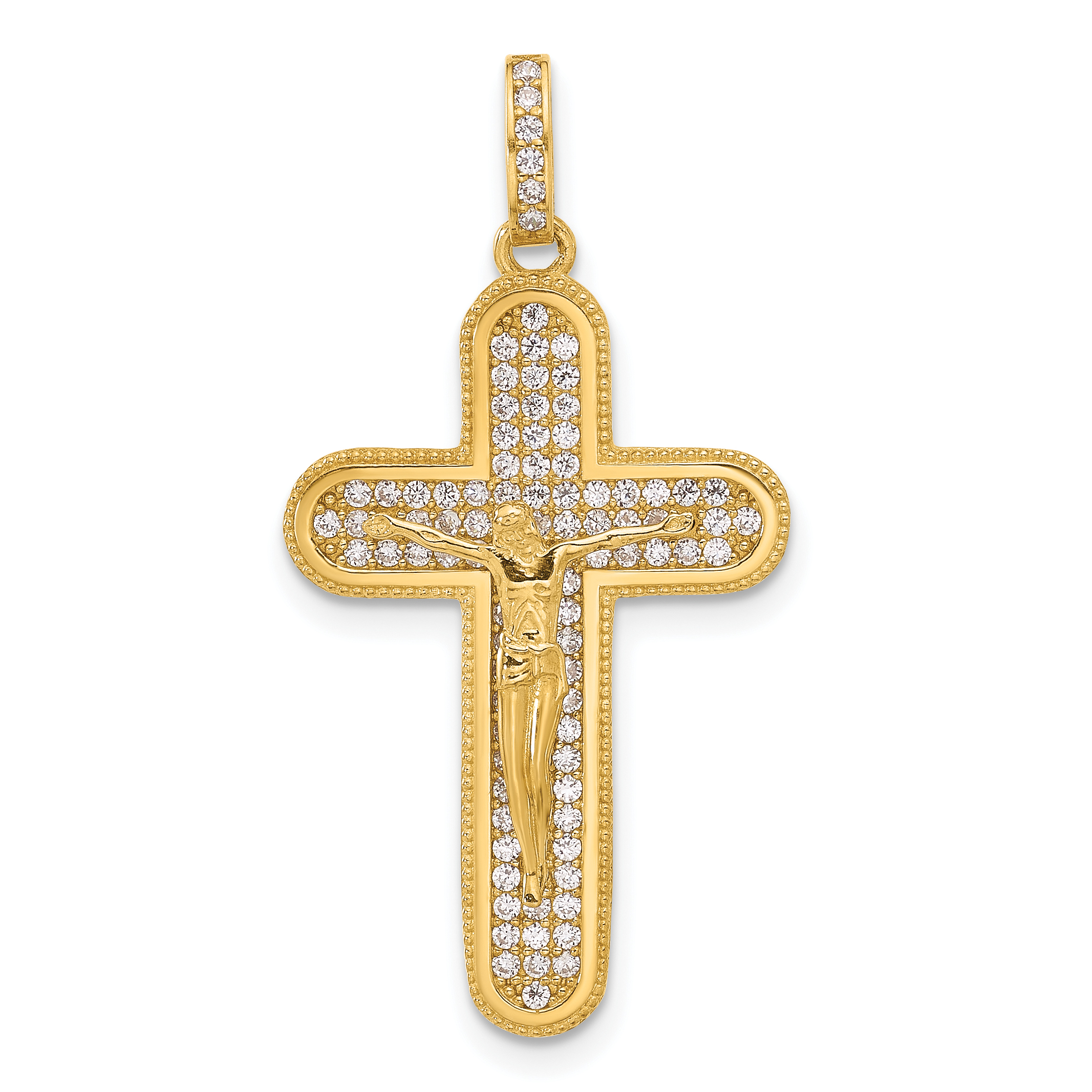 10K Polished CZ Crucifix Cross Pendant (10C1501)