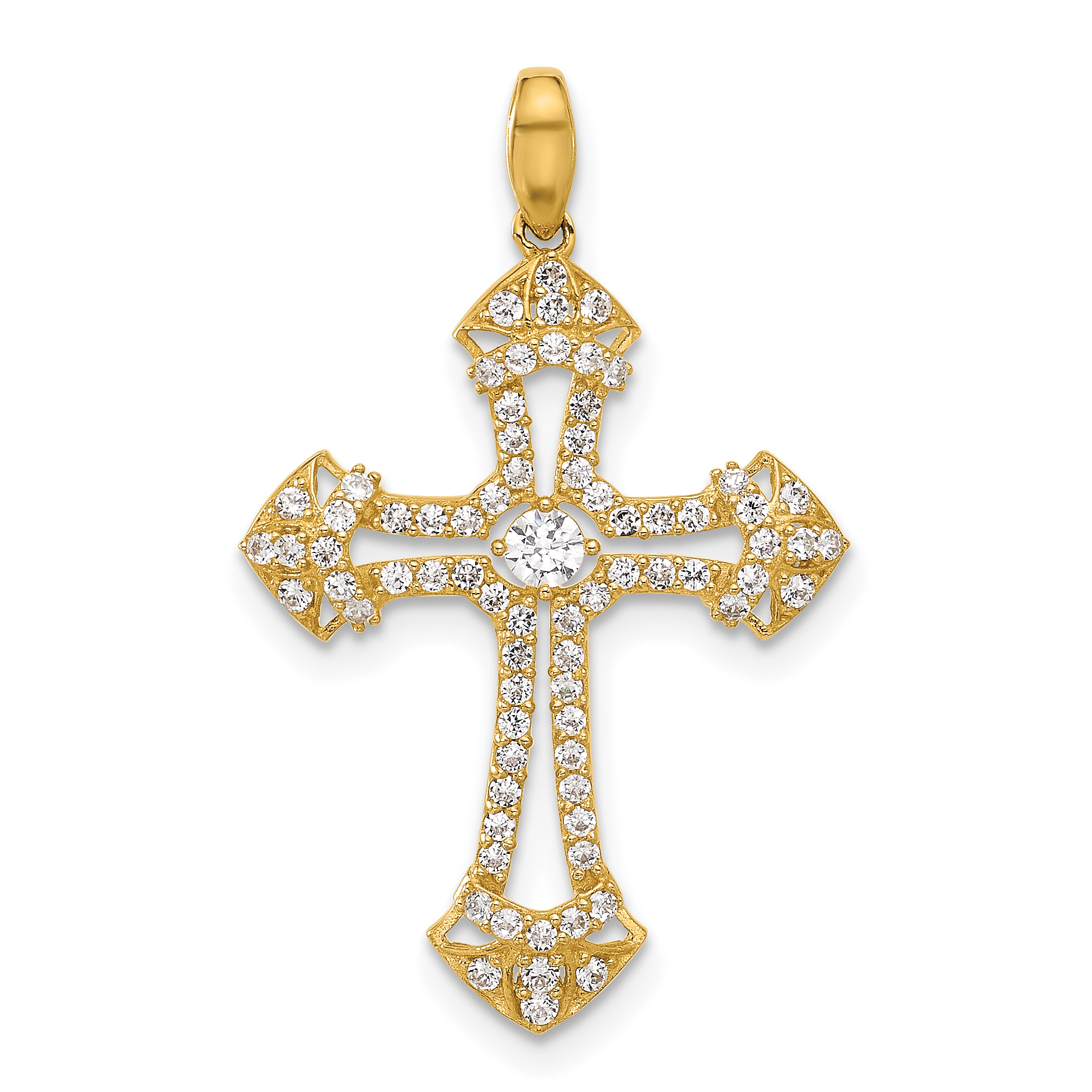 10K Polished CZ Fancy Cross Pendant (10C1502)