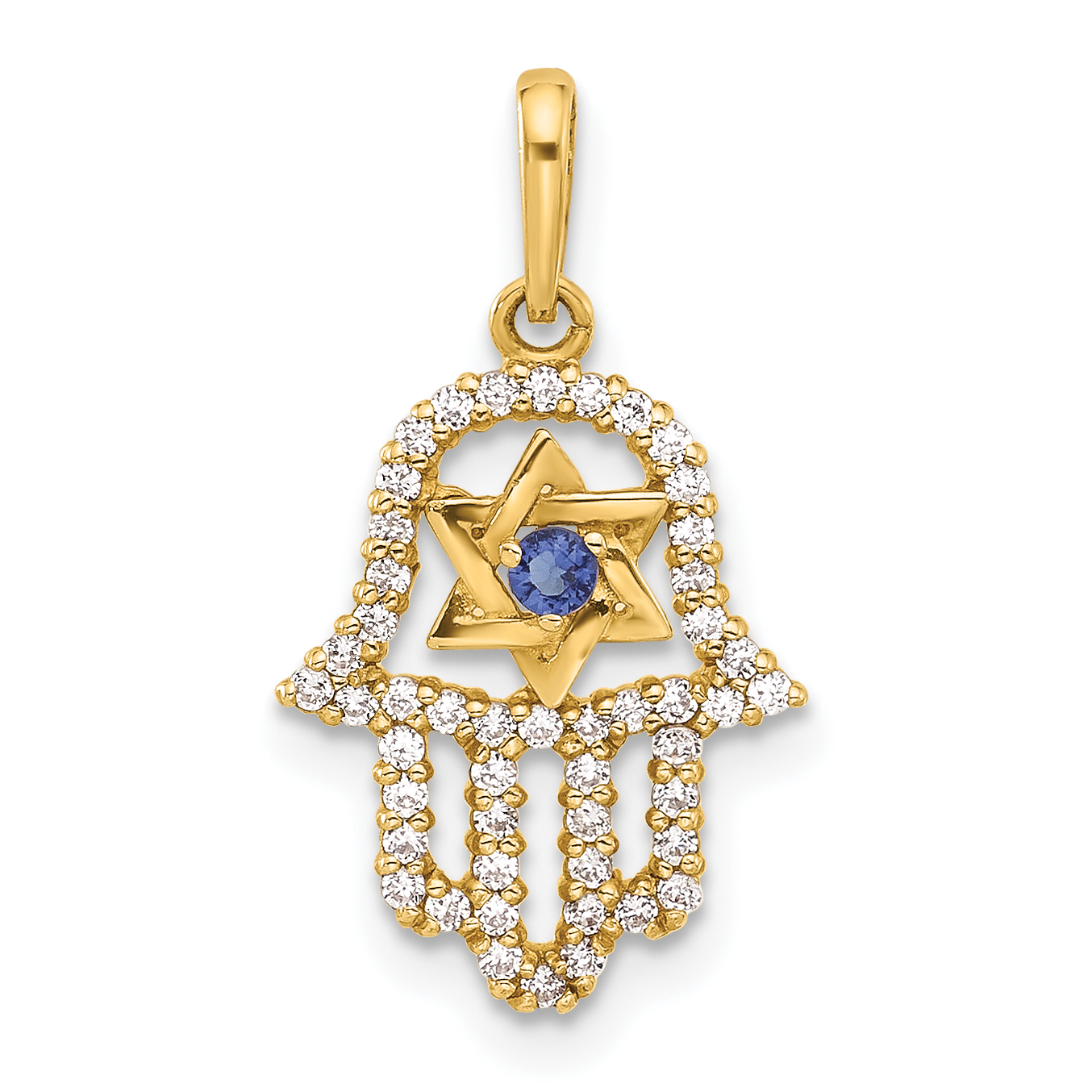 10K Polished CZ Evil Eye Hamsa Charm (10C1503)